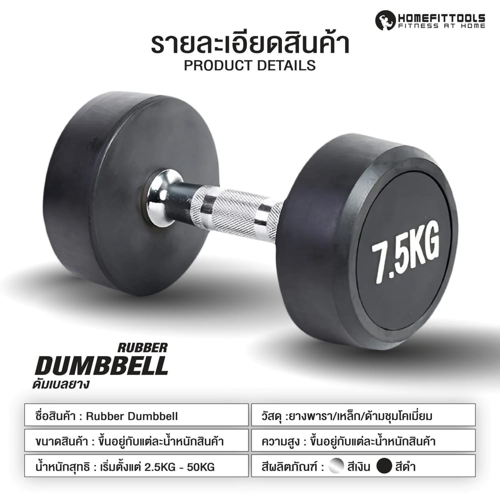 ดัมเบลยางกลม HOMEFITTOOLS 35KG 1 คู่